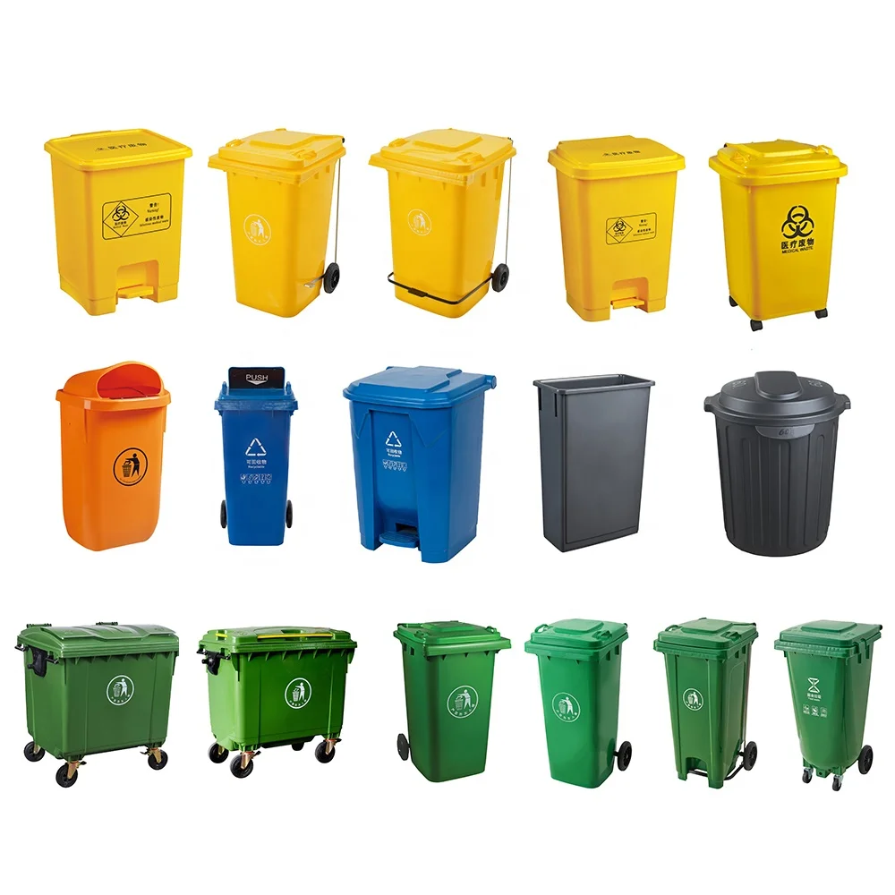 120L Standing Structure Outdoor Trash Can Plastic Waste Bin with Rubber Wheel 120 Liter Garbage Bins