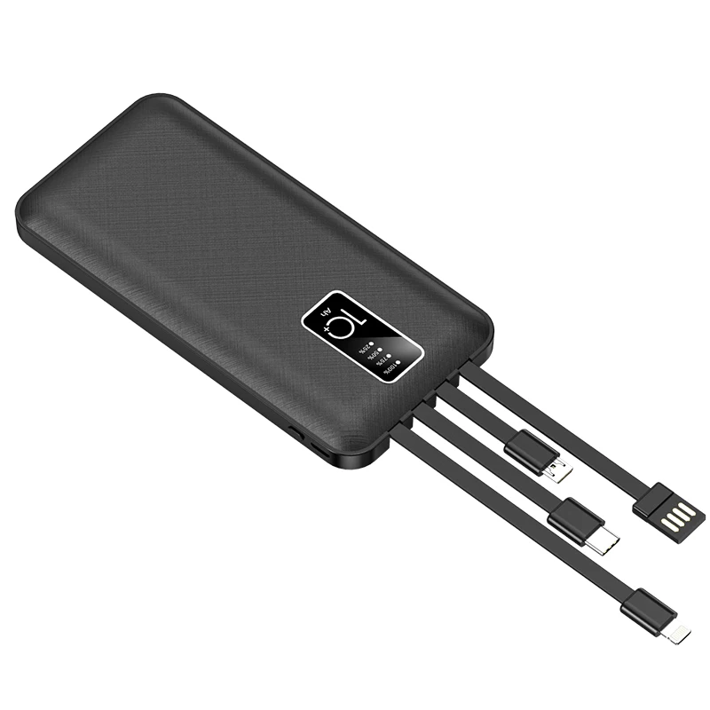 Samples With Free Shipping OEM Factory Portable Multi Funcional PowerBank 10000mAh Built 4 in 1 Cable Power Bank
