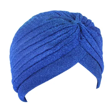 Elegant Lightweight Bohemia Hair Loss Hat Head Wrap Shiny Pleated Solid Color Turban Headwear For Women