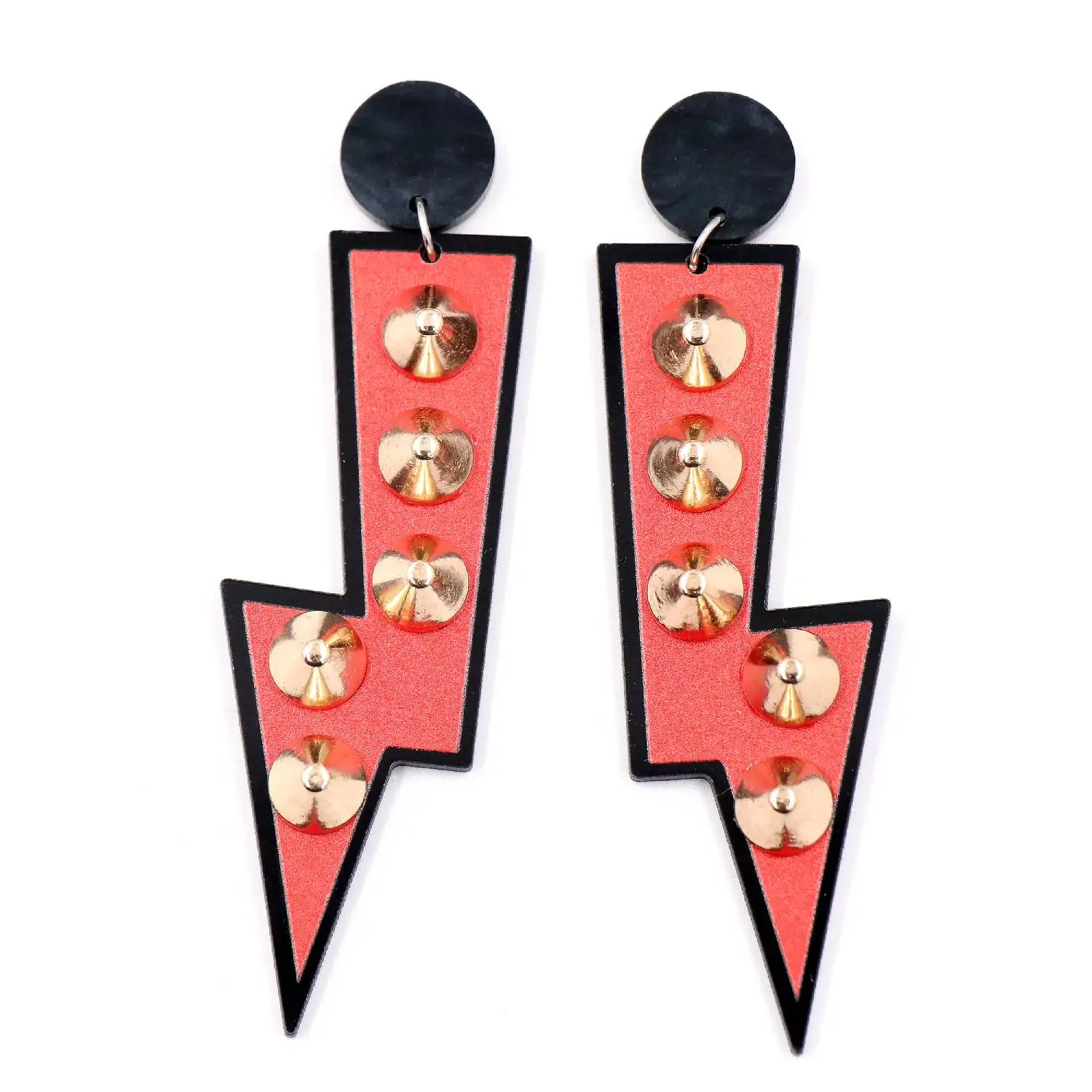 ZSHER2535 2024 Vintage Laser Cut Acrylic Drop Earrings Black Red Lightning Bolt with Rivet Peace Pattern for Gift