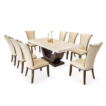 artificial marble 8 seats dining table with leather chair