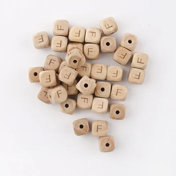 Natural jewelry making DIY accessories 26 letters beads beech wood square letter beads