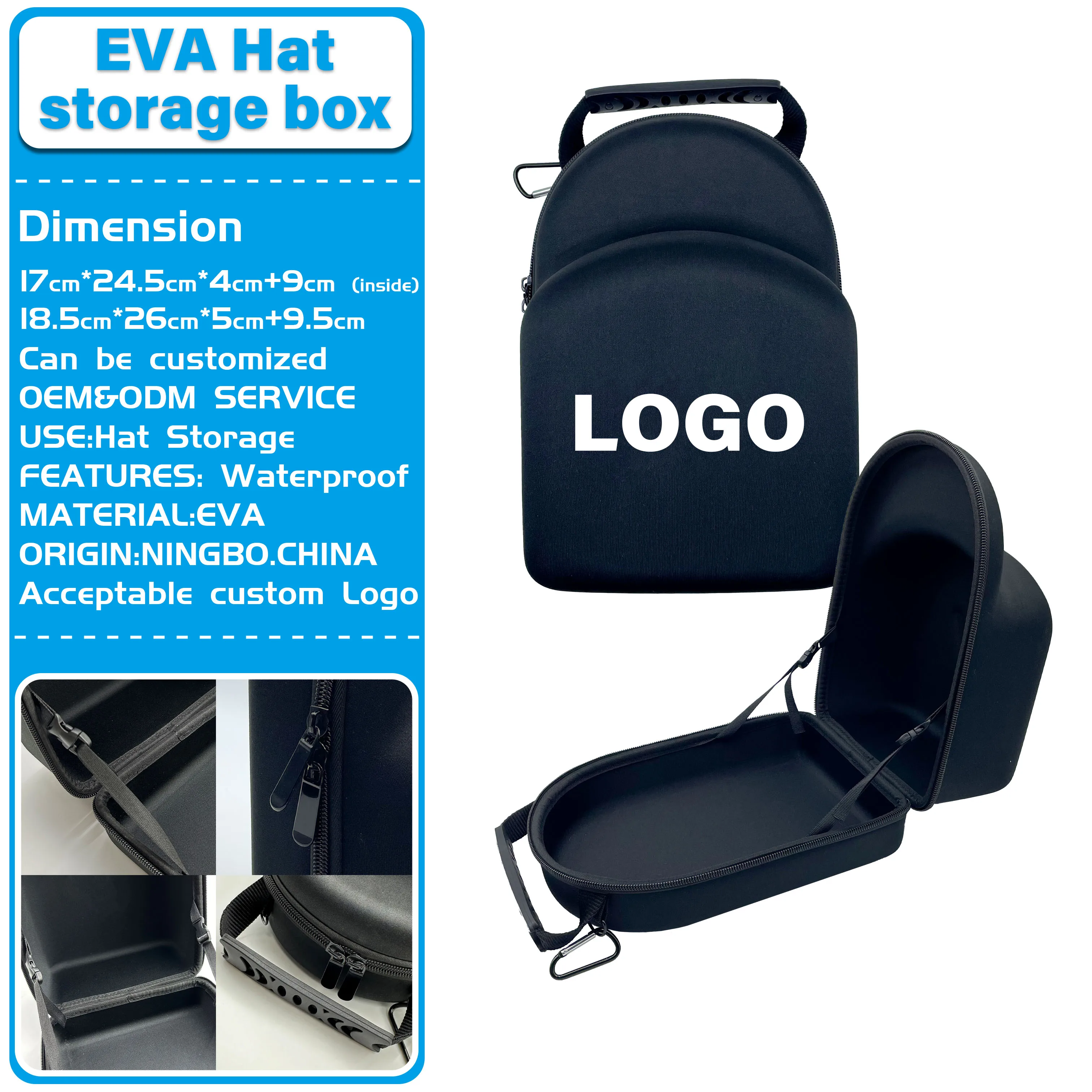 Custom Logo and Color Travel Carrying Eva Hat  Case  Eva Protective Hard Baseball Case With Zipper for Carrying Hats