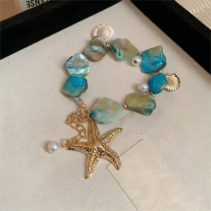 Women Fashion Charm Alloy Chain Imitation Pearl Beaded Bracelet Irregular Stone Shell Bracelet Wedding Designer Inspired Jewelry