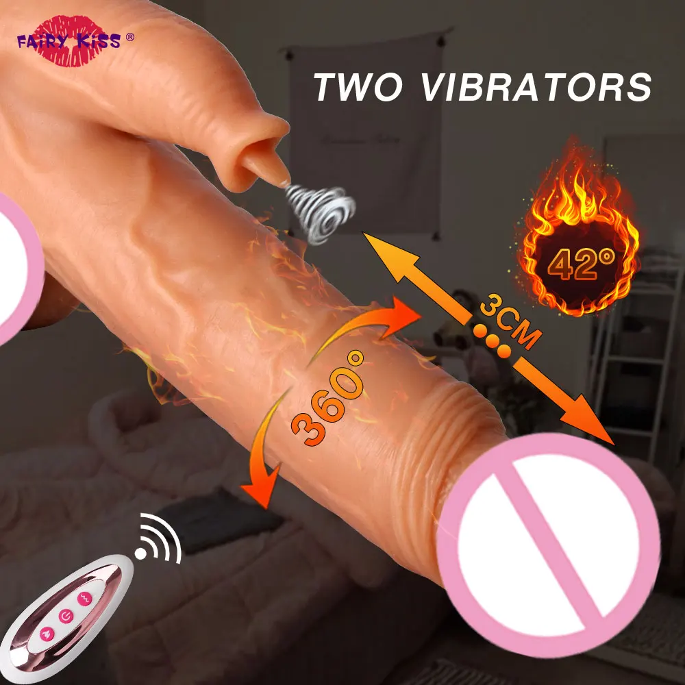 Wireless Remote Control Heating Telescopic Realistic Vibrating Dildos Tongue Licking Swing Dildo for Women Masturbation
