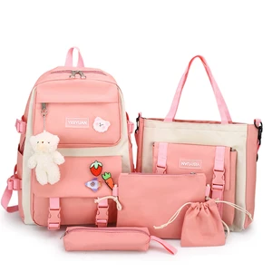 Hot Selling Fashion Travel School Bag Women Student 5 Pcs Backpack Set