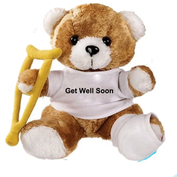 Pink Get Well Soon Teddy Bears With Custom Shirt And Bandage