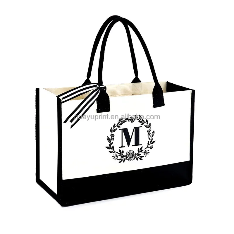 Hot Selling Reusable Women's Handbag Initial Personalized Medium Travel Canvas Zipper Closure Shoulder Beach Tote Advertising details