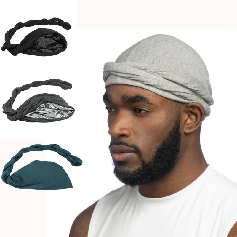 Dome Wave Cap Bamboo Soft Bonnet Satin Lined Muslim Turban Hat Hair  Headwear Breathable Bottoming Durags Turban for Men