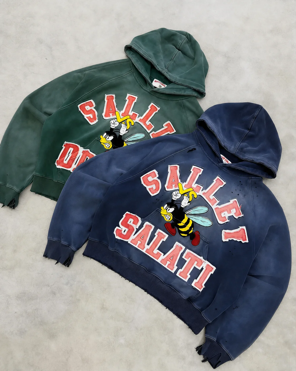 Custom Distressed Embroidery Zip up Hoodie Sweatpants Set Mens Manufacturer Tracksuit Rhinestone Sun Faded Acid Wash Sweatsuit gallery 3