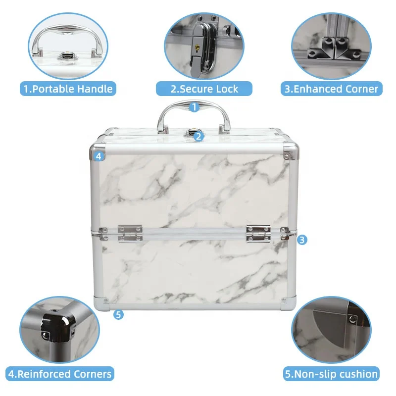 Customized Vintage Style Makeup Kits Professional Aluminum Metal Vanity Nail Trolley Case with Cosmetic Bags & Cases