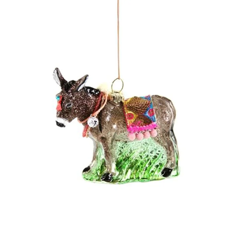 Custom 3D glass Christmas ornaments MOQ 500 Miniature Donkey Xmas animal figurine Ornament tree decoration for sale