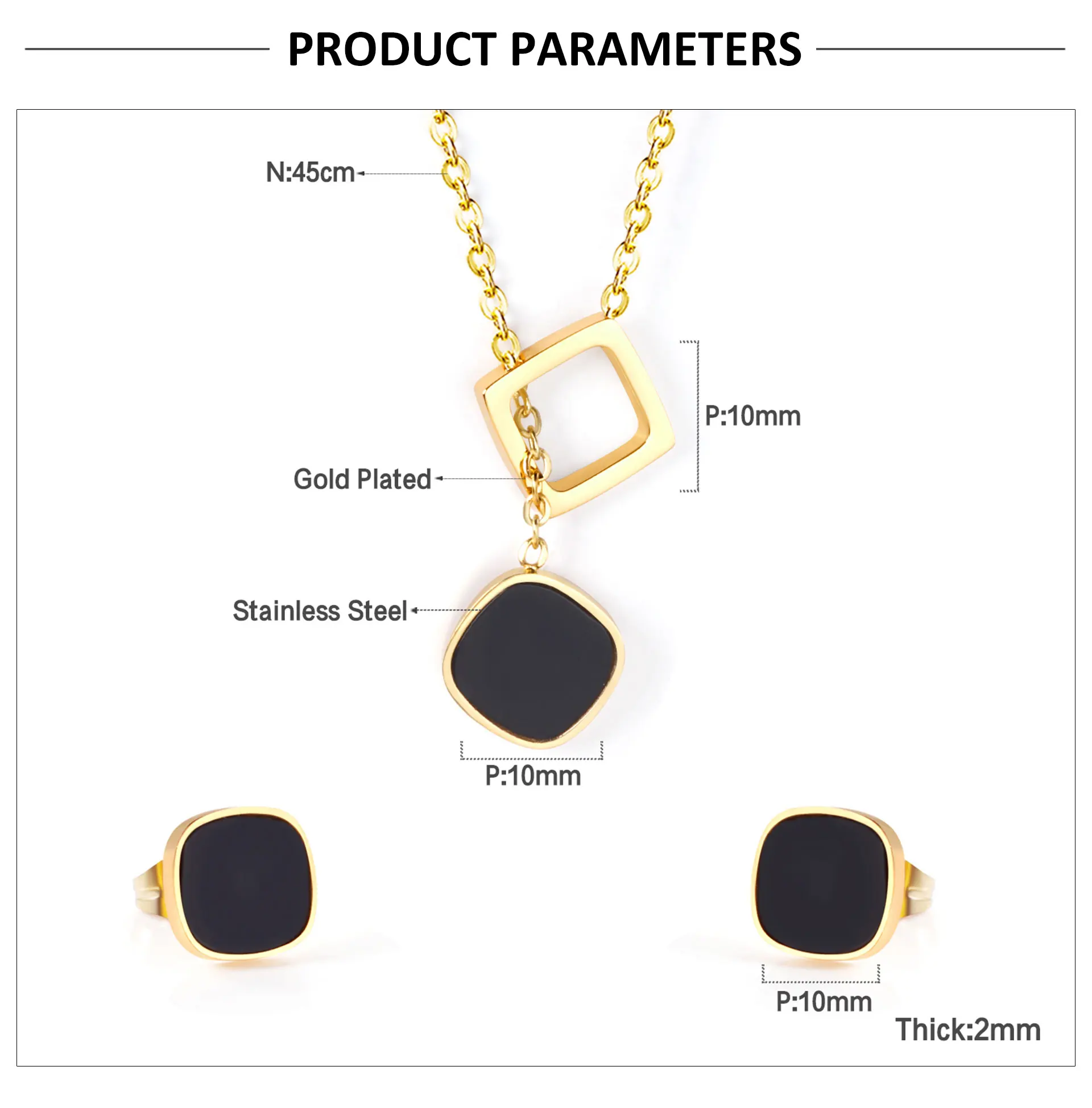 High Quality Pvd 18k Gold Waterproof Plated Stainless Steel Black