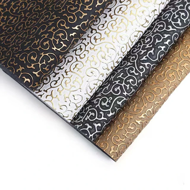 Metallic 0.5 mm Embossed Floral Pattern Leather Faux Synthetic PVC Leather Upholstery Fabric for Upholstery Wallpaper Box Desk