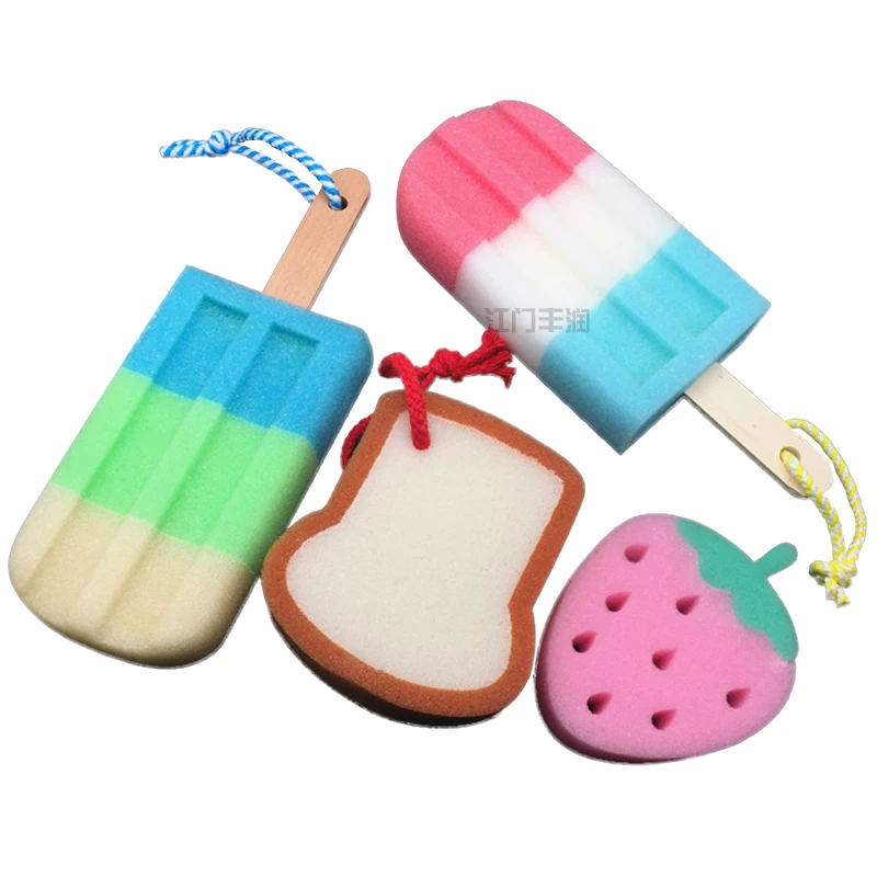 New Arrival 2024 Customized Shape Ice-cream Soft Shower Sponge Bubble Cleaning Bath Sponge