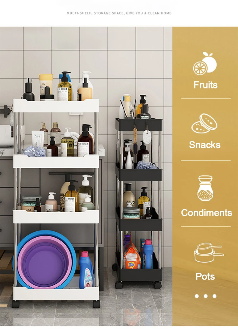 PP Plastic Multilayer Save Space Crack Shelf Bathroom Gap Holder Removable Rack Kitchen Narrow Storage Racks Kitchen Organizer