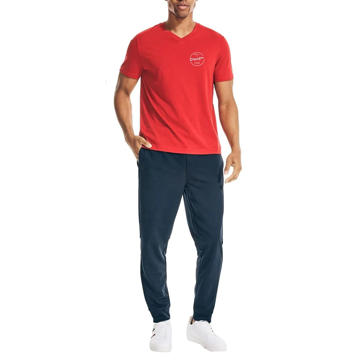 JL1107F Wholesale Fitted Slim Fit Men High Quality Deep V Neck T-Shirts Cotton Purple Solid Color T Shirts for Men