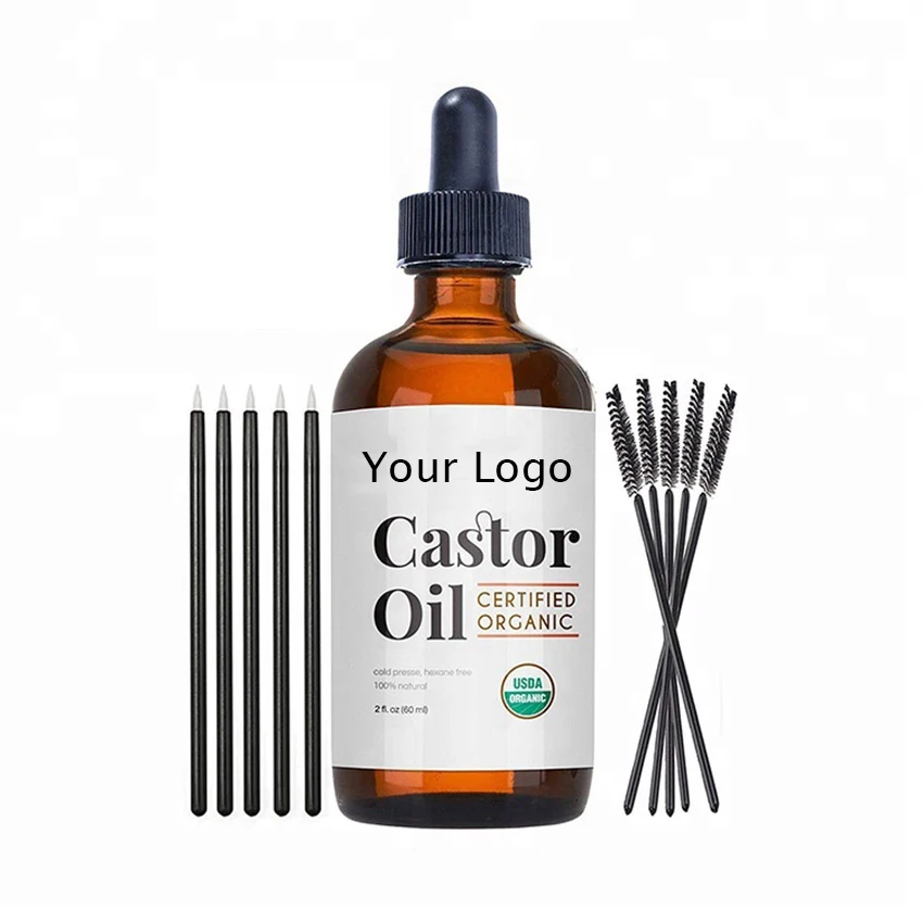 Private Label Organic Castor Oil For Eyelash Eyebrow Hair Growth Black