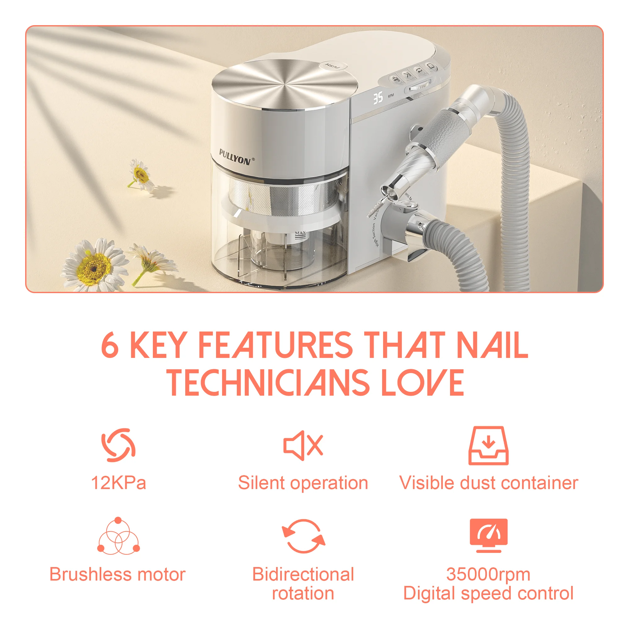 35000RPM Customizable Professional 2-in-1 Dust Collector Nail Grinder Drill with Vacuum Suction  Machine