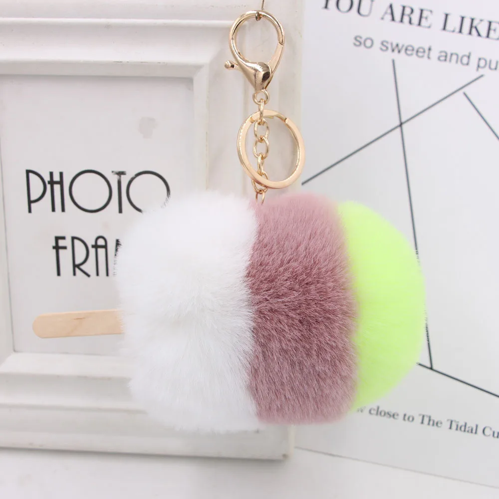 2024 2024 Cream Fluffy Keychain Girl Cute Pom Pom Fur Key Chain Cute ...