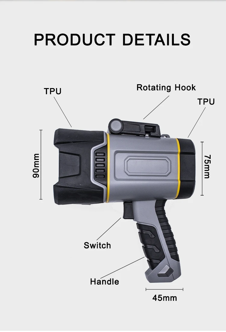 Most powerful portable multifunctional mini rechargeable led handheld long distance hunting searchlight spotlight flashlight details