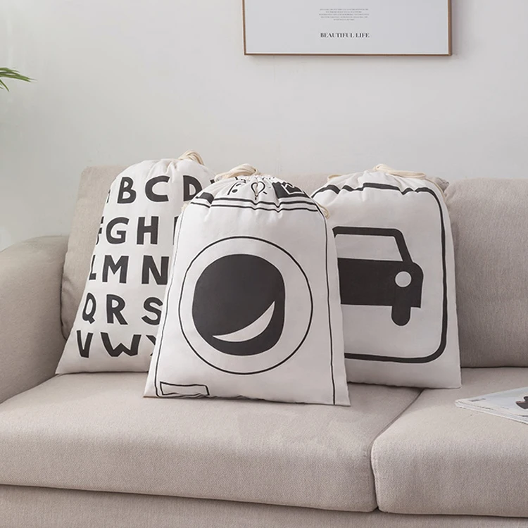 Custom Medium Soft Drawstring Tie Storage Bag White Organic Cotton Canvas Drawstring Bag With Logo