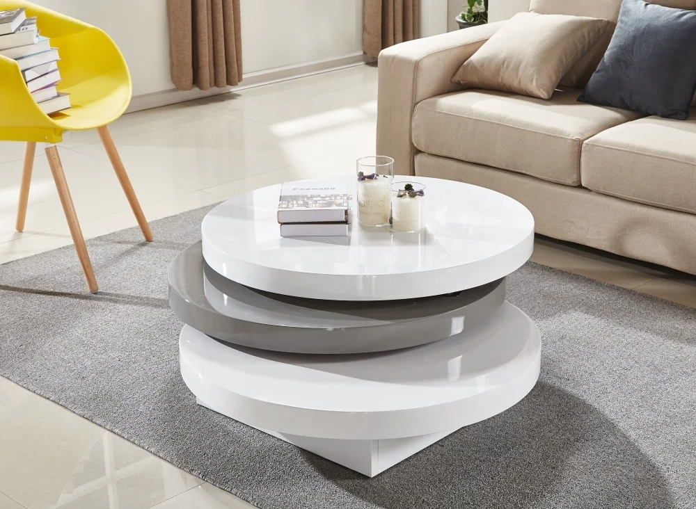 Hot Selling Square Coffee Table in White  High Gloss MDF 3 Liers square Coffee Tables