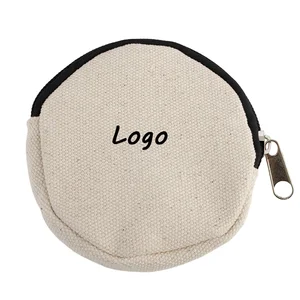 Lady Letter Design Custom Logo Mini Round Cute Keychain Zipper Canvas Coin Purse