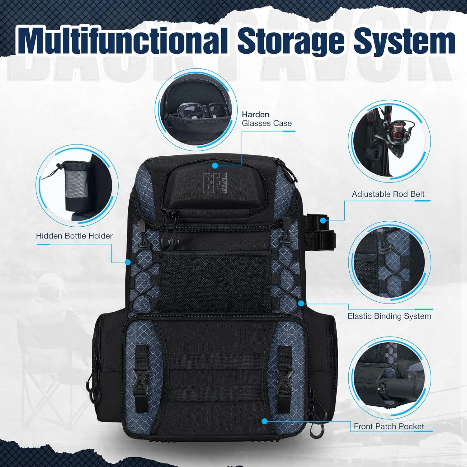 Fishing Tackle Backpack with Rod Holders and 4 Tackle Boxe Outdoor Fishing Bag with Waterproof Rain Cover