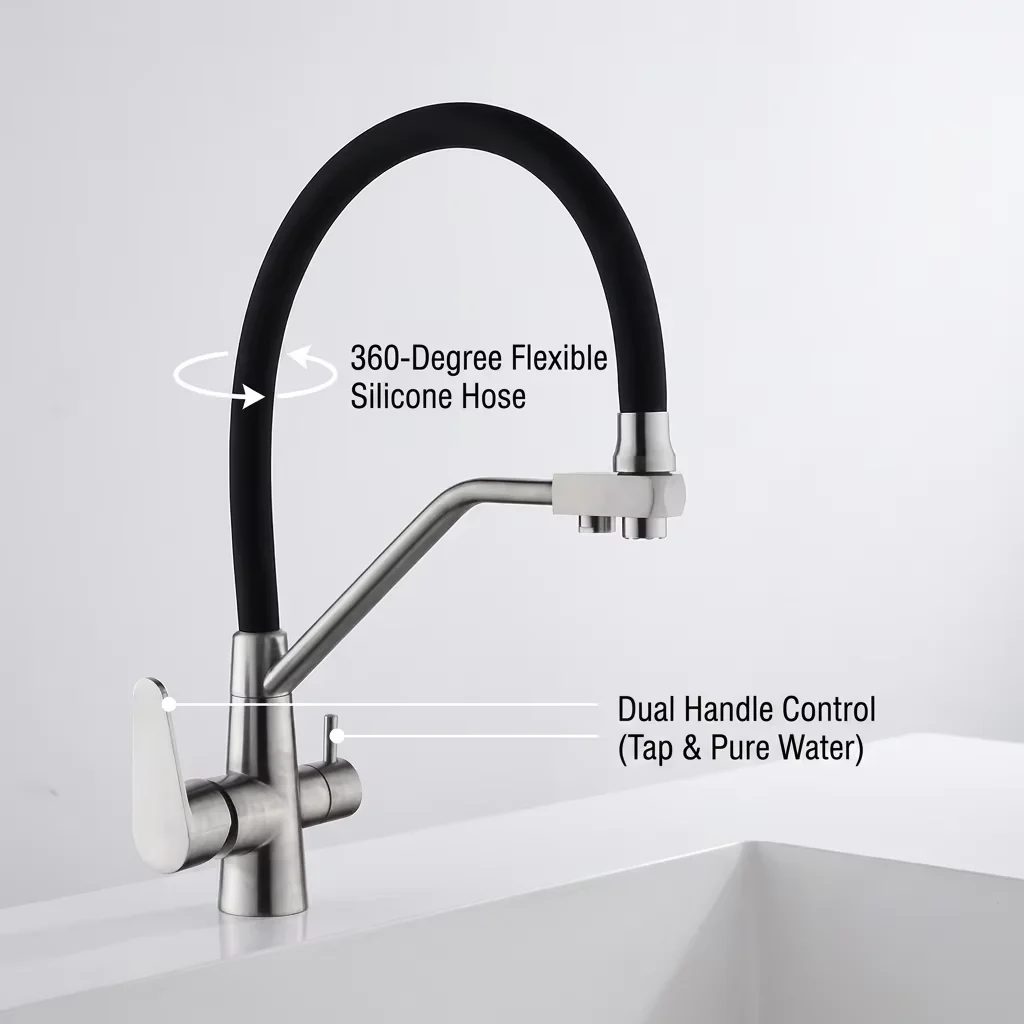 Chrome pull down kitchen mixer with flexible spray head