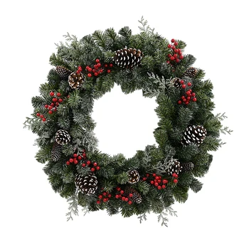 Customized 30inch Indoor Holiday Decoration Artificial Red Berries Natural Pinecone Christmas Wreath