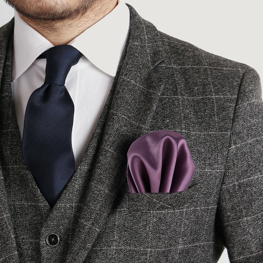 60 Pcs Men's Pocket Square Handkerchiefs - Satin Solid Color With Holders