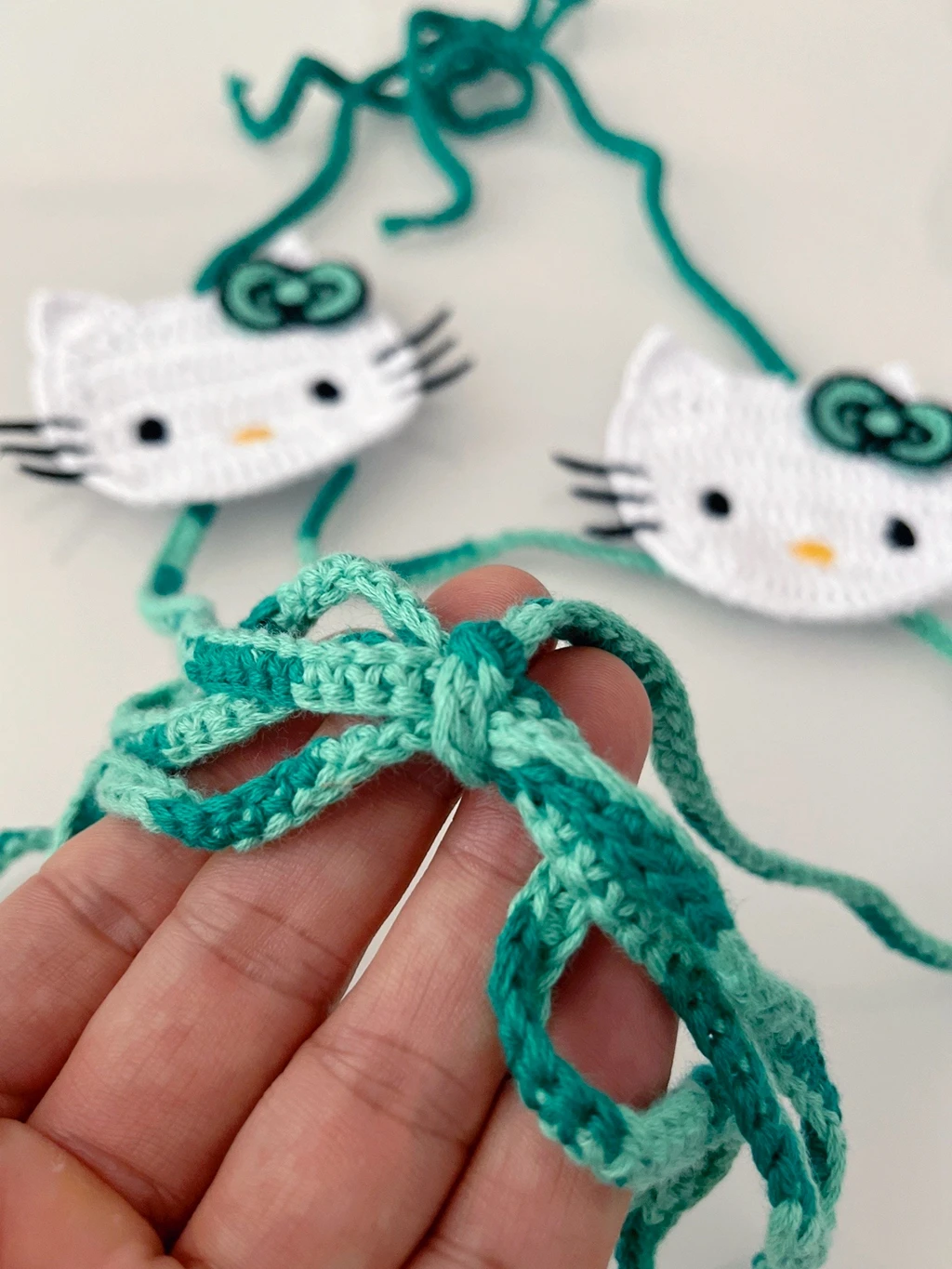Handmade Beachwear Fashion Cute Checkered Green Bottom Multi Green Color String Crochet Tiny Thong Bikini Set Bathing Suit