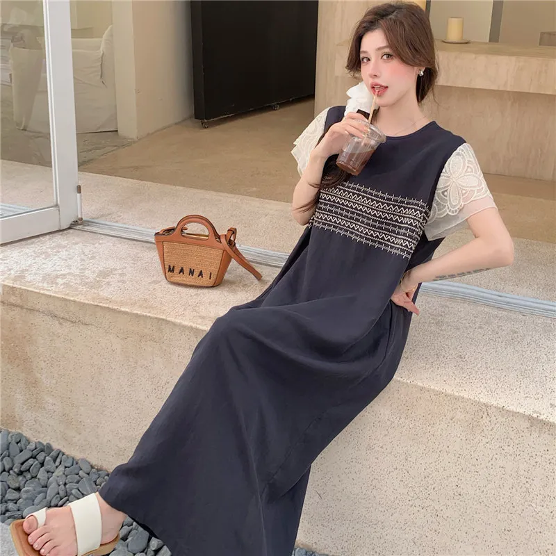 Maxi Dress Plus Size Graphic Shirt Dress 2025 Korean Summer Maxi