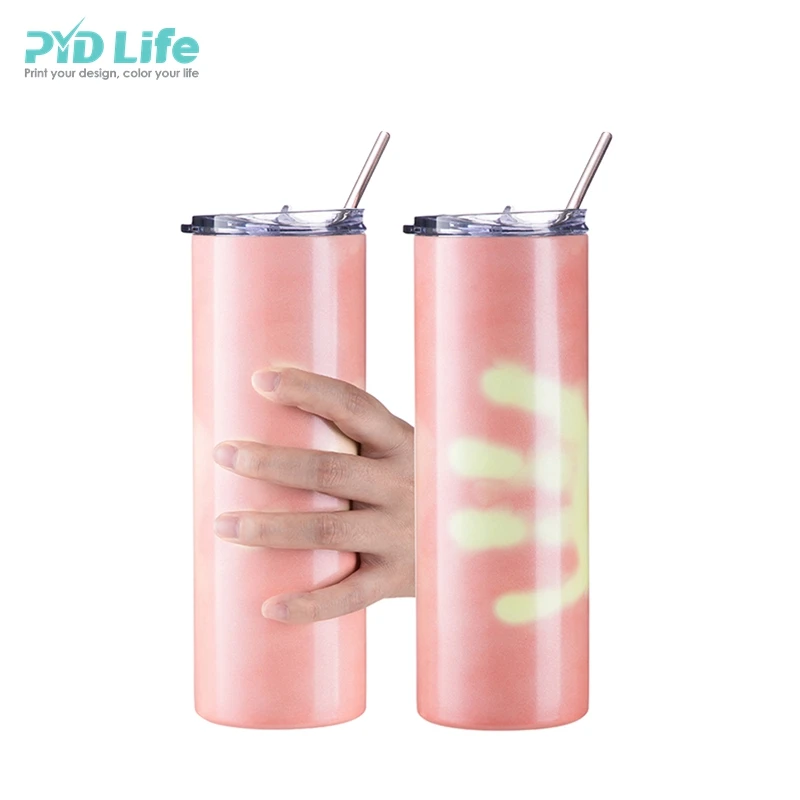 PYDLife Wholesale Heat Sensitive Color Changing 20oz 600ml Skinny Tumbler Sublimation Chameleon Skinny Tumbler with Metal Straw