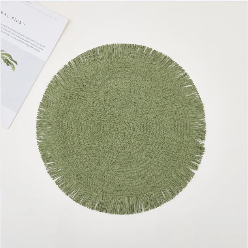 Round Woven Paper Placemats Set Of 6 Braided 15 Inches Indoor Outdoor