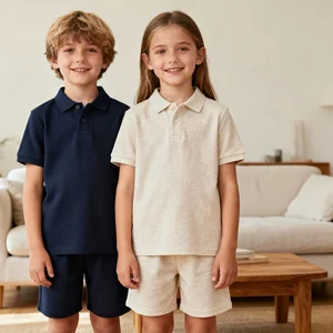 OEM ODM Kids Sets Customized Baby Clothes Sets Summer Solid Color Polo Tops Shorts 2Pcs Kids Children Polo Shirts Clothing Sets