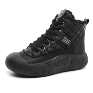 XFL30 New Winter Warm PU Fabric Cotton Lining Boots Thick Sole Student Boots Shoes with Velvet Boots Shoes