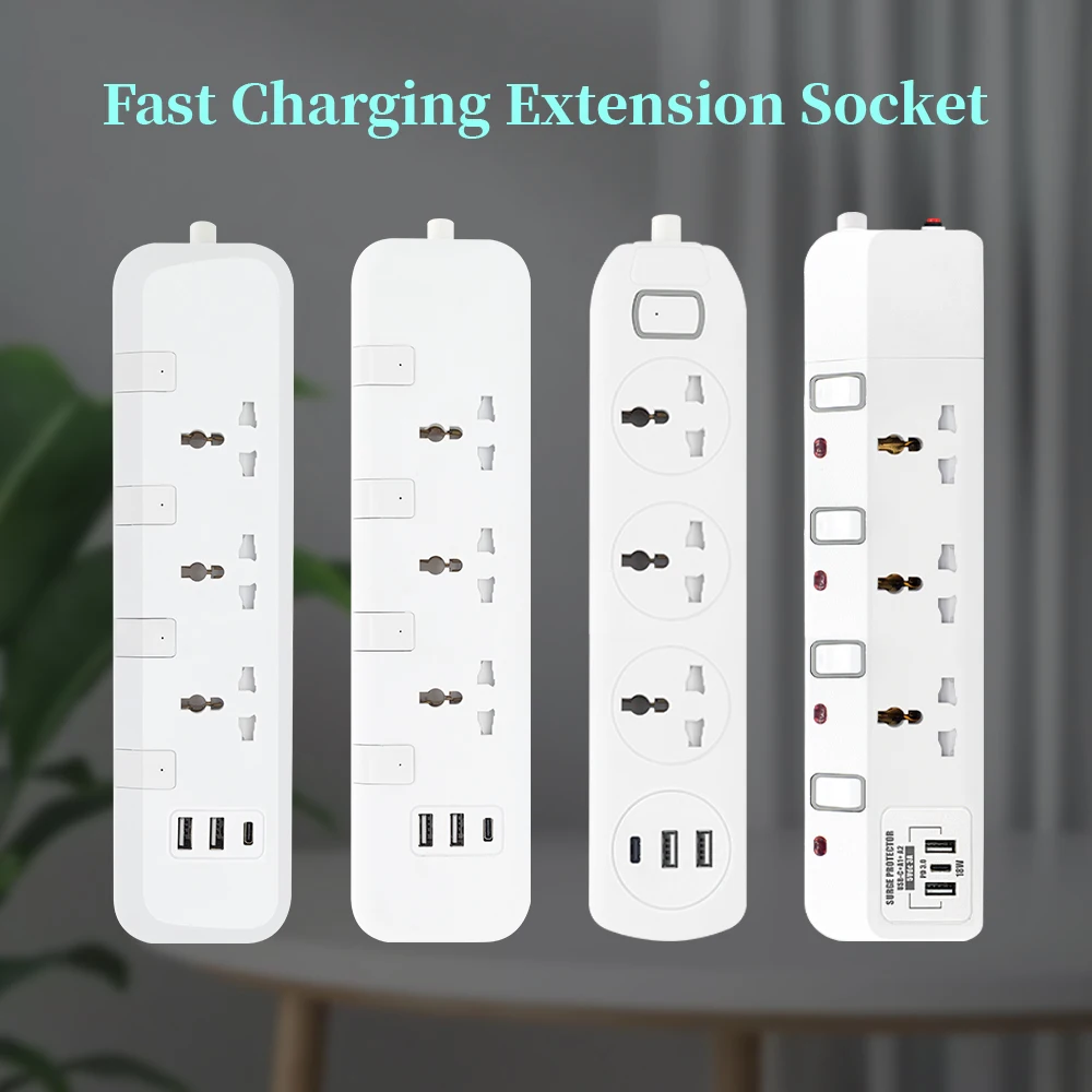 Customizable AC Computer Electric Power Extension Board with 3-5 Meters Heavy Duty Long Wire 3-6 Outlets Rated 10A Current