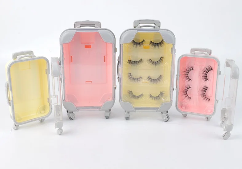 Customized Mini Trolley Suitcase Box Empty Eye Lash Box Luggage Gift Candy  Box Eyelash Packaging Suitcase