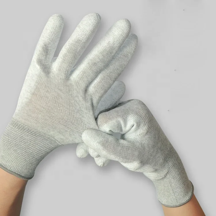 ESD Polyester Fabric Anti Static PU Palm Coating Palm Fit Gloves Carbon Gloves