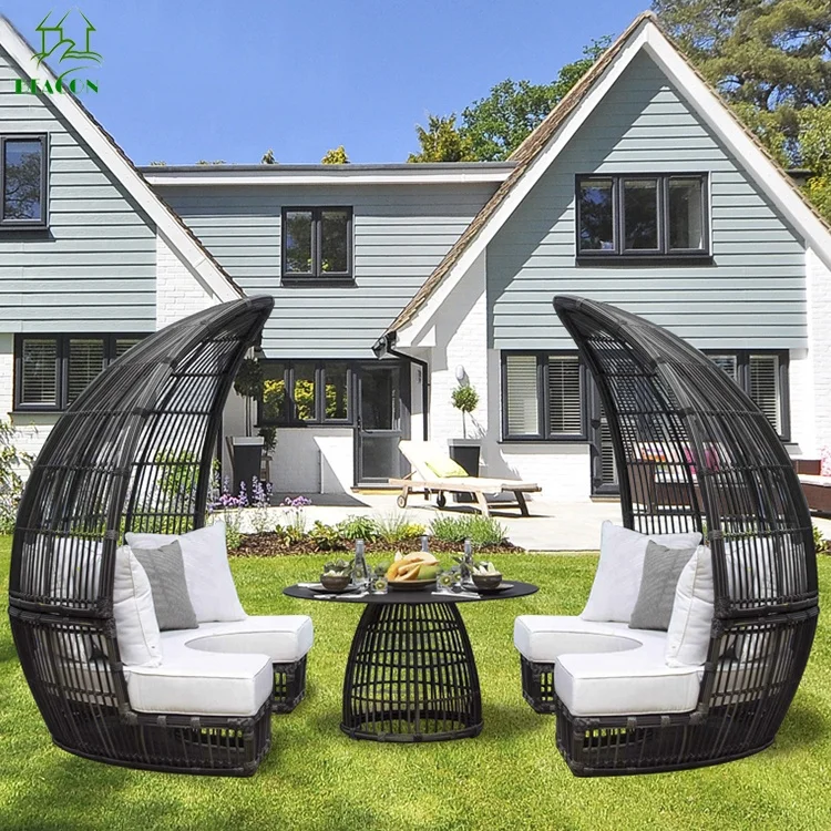 Vintage Luxury Outside Boho Garden Lounge Set Sunbeds Outdoor Furniture  Waterproof Outdoor Patio Daybed With Cushion - Main Image