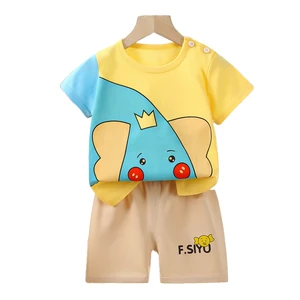 Boys Cartoon Casual Outfit Round Neck T-shirt  Shorts Kids Summer Clothes Boys Clothing Sets
