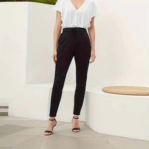 Women's Mid-Rise Casual Black Trousers Roman Cloth Pencil Pants Elastic Waist High Summer Sweatpants Plain Dyed  New