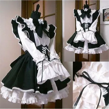 WomenHot Sales Maid Uniform Anime Long cos Dress Black and White Apron Dress Lolita Dresses Cosplay Costume