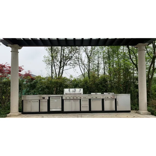 2024 Skyline High end Customized Modern Style Stainless Steel Outdoor Kitchen with American Brand equipment for Villa and house
