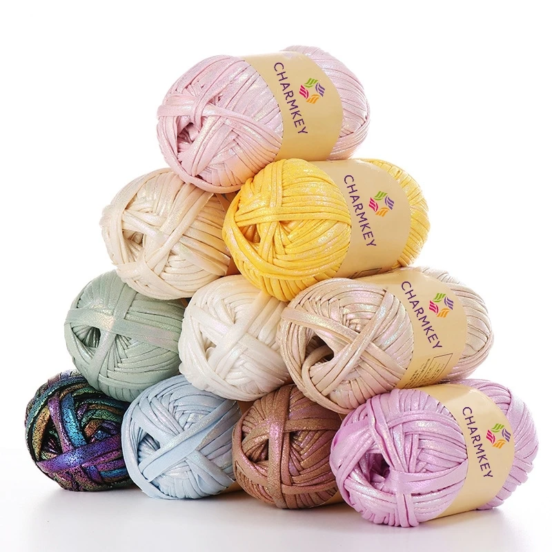 Wholesale 100g Shiny Polyester Yarn DIY Hand Knitting Leather
