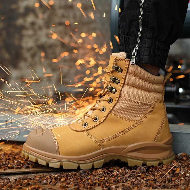 L605-1 High Cut Steel Toe Wheat Nubuck Leather Safety Boots