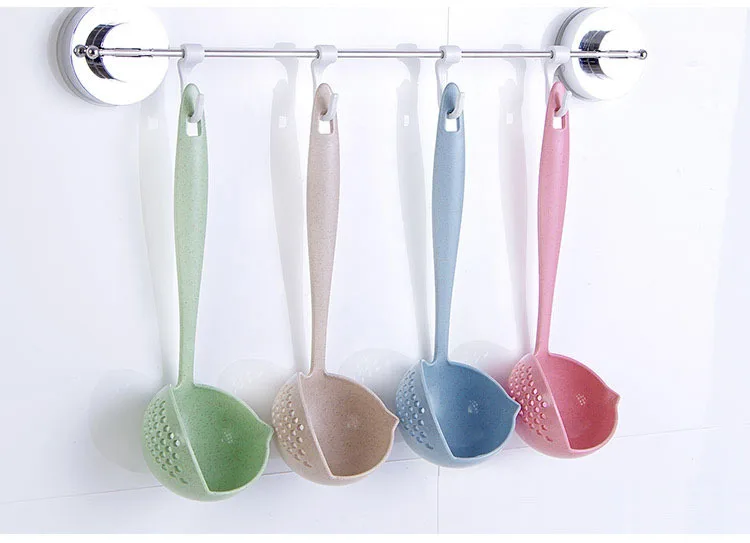 Wheat straw 2-in-1 household kitchen soup spoon Long handle plastic colander strainer tableware fondue spoon scoop scoop factory