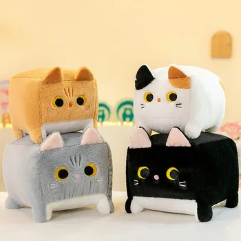 New design lovely Square cat plush toys Tiny cute square kitten Children's play soft big eyes cat animal plush toys